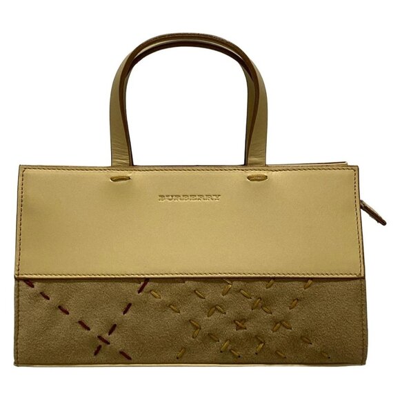 Auth Burberry Light Brown Brown Bordeaux Leather Suede Handbag - Picture 1 of 16